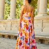 Vestido largo de fiesta Alma Gemela de corte A en raso de color naranja de nueva colección 2023 espalda 23002