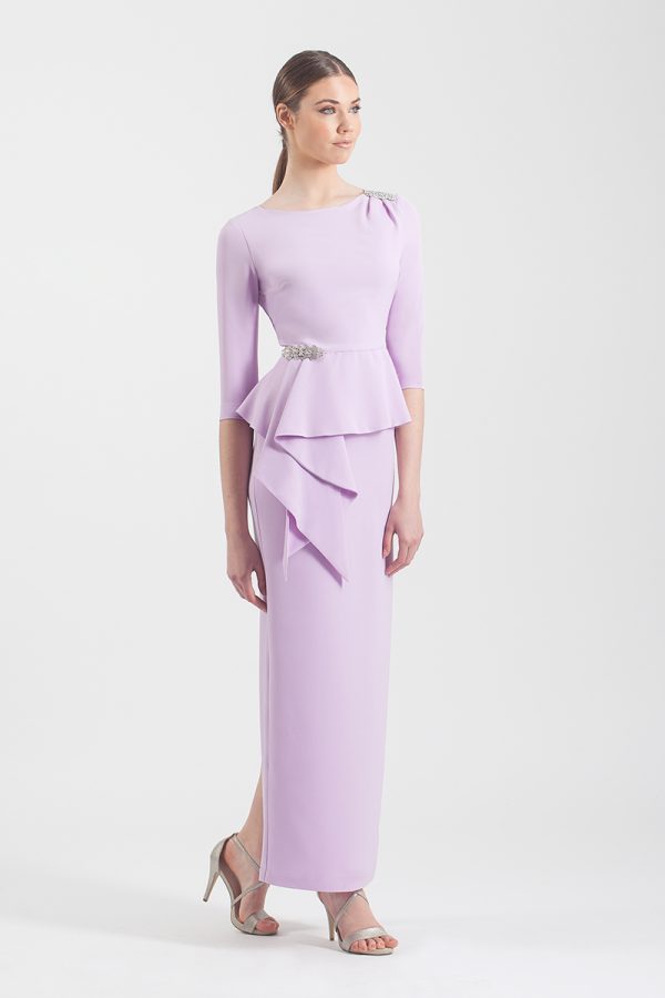 Vestido de Moncho Heredia Capriccio largo de corte recto en crepe de color lila de la nueva temporada 2023 5039.15