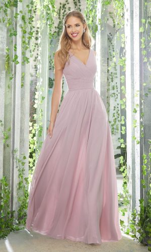 Vestido Morilee largo en gasa, falda de corte princesa con referencia 21621