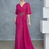 Vestido de Raffaello largo de corte A en gasa de color magenta de la nueva temporada 2023 ralea