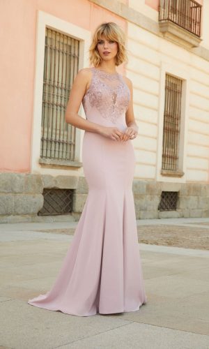 Vestido de fiesta de X&M, largo con corte sirena, crepe, rosa de nueva colección 2023 53001