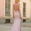 Vestido de fiesta de X&M, largo con corte sirena, crepe, rosa de nueva colección espalda 2023 53001