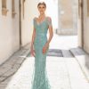 Vestido largo de fiesta Marfil de corte sirena de color jade de nueva colección 2023 5j2J4