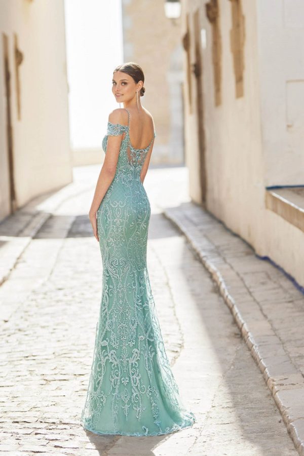 Vestido largo de fiesta Marfil de corte sirena de color jade de nueva colección 2023 5j2J4