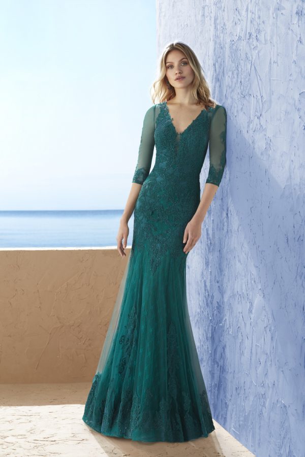 Vestido largo de fiesta Marfil de corte sirena de color verde oscuro de nueva colección 2023 3j1G9